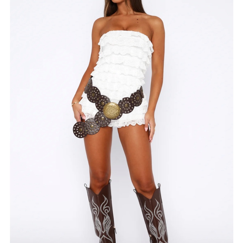 White fox: White Ruffled Strapless Romper